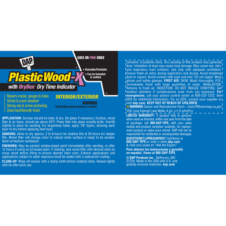 DAP Plastic Wood-X with DryDex, 16 oz Natural Filler photo 8