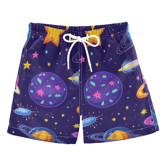 Space Planet Design Boys Swim Trunks Quick Dry Boy Swim Shorts for 3-14 Years