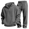 thumbnail image 2 of 2 Piece Waffle Sets for Boy Long Sleeve Quarter Zip Hooded Pullover Loose Sweatpants Boys Fall Winter Lounge Outfits, 2 of 9