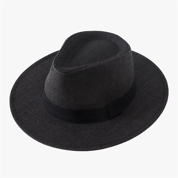 Men's Summer Sun Hat Wide Brim Straw Cowboy Hat Breathable Beach Hat For Outdoor Travel Fishing Gardening Casual Black - One Size