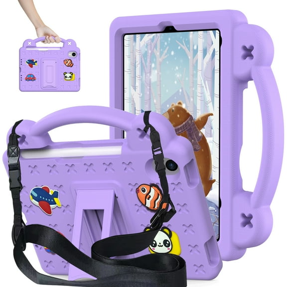 Aminegg Kids Shockproof Rugged Cover Stand Case with Strap Pencil Holder for iPad Mini 6 8.3 Purple