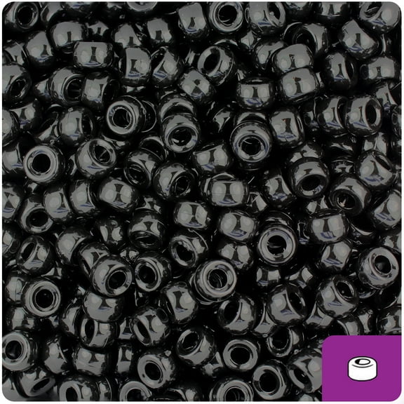 BeadTin Black Opaque 6.5mm Mini Barrel Pony Beads (1000pcs)