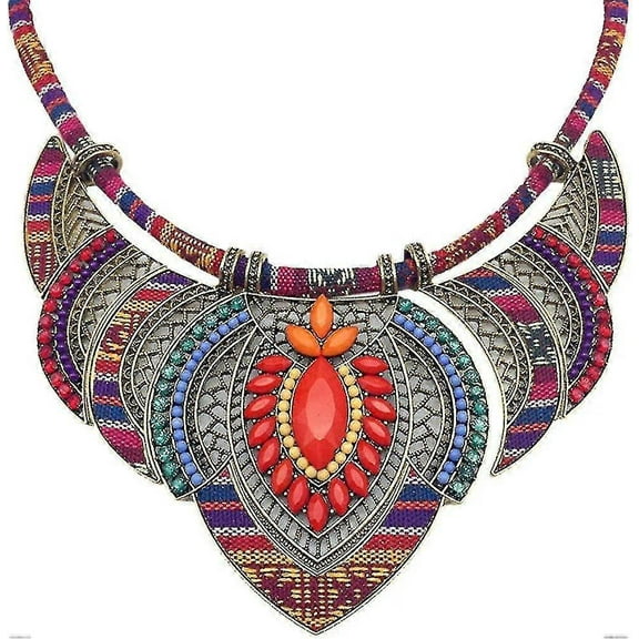 Ethnic Style Chunky Colorful Bohemian Festival Tribal Beaded Bib Collar Choker Costume Necklace Women Alloy Jewelry(chain Length 45 5cm)
