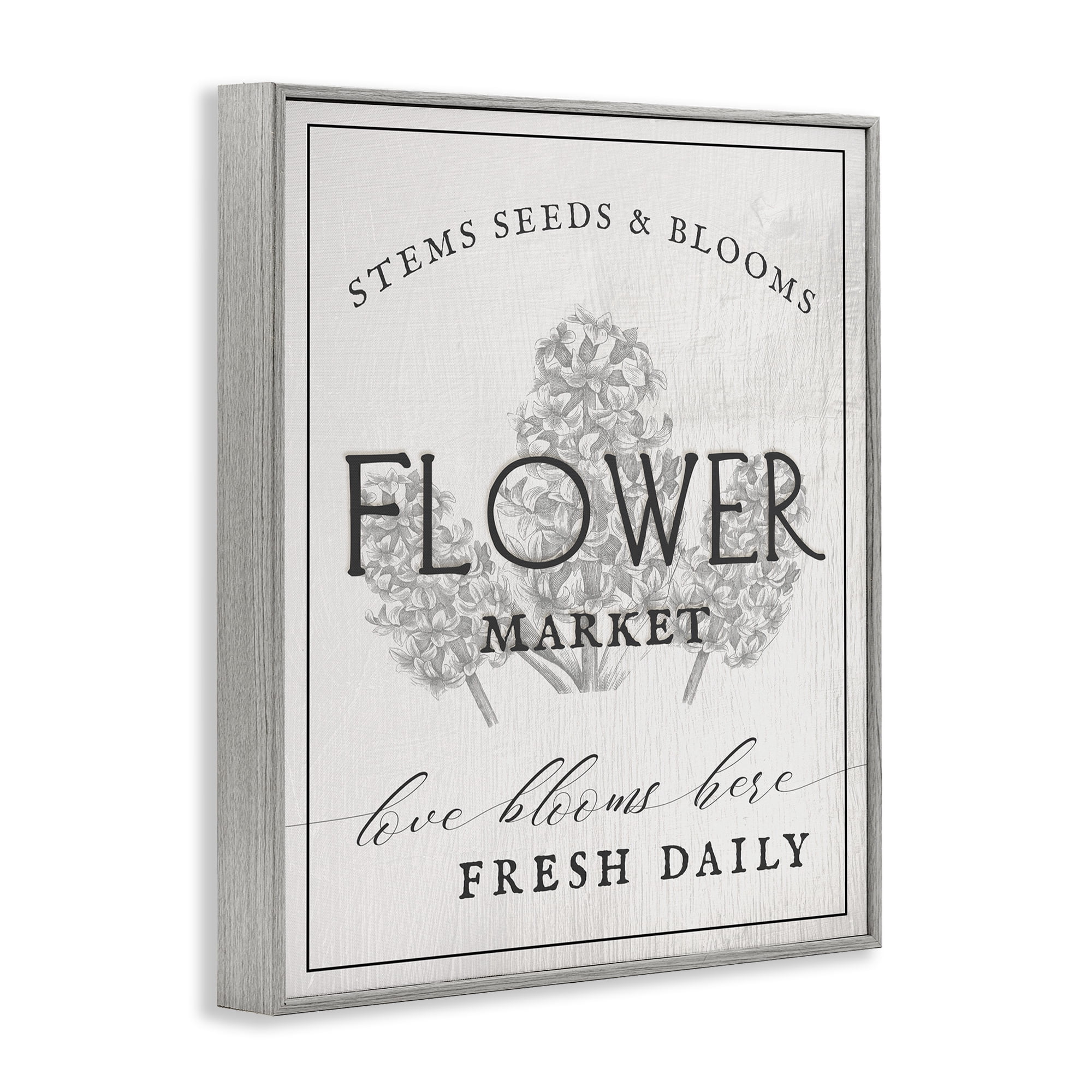 Stupell Industries Flower Blooms Market Typography Painting Gray Framed Art Print Wall Art, 24 x 30