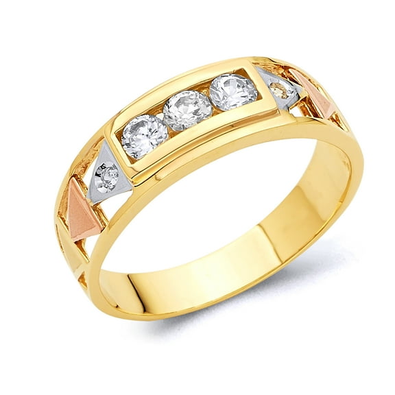Wellingsale Men's Solid 14k Tri 3 Color Gold Polished CZ Cubic Zirconia Wedding Band - Size 8