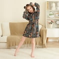 thumbnail image 3 of FORMRS Niños Bathrobe Unisex Hooded Robe Soft Plush Pajamas Sleepwear, Size 7-9T, Black Geometric, 3 of 7
