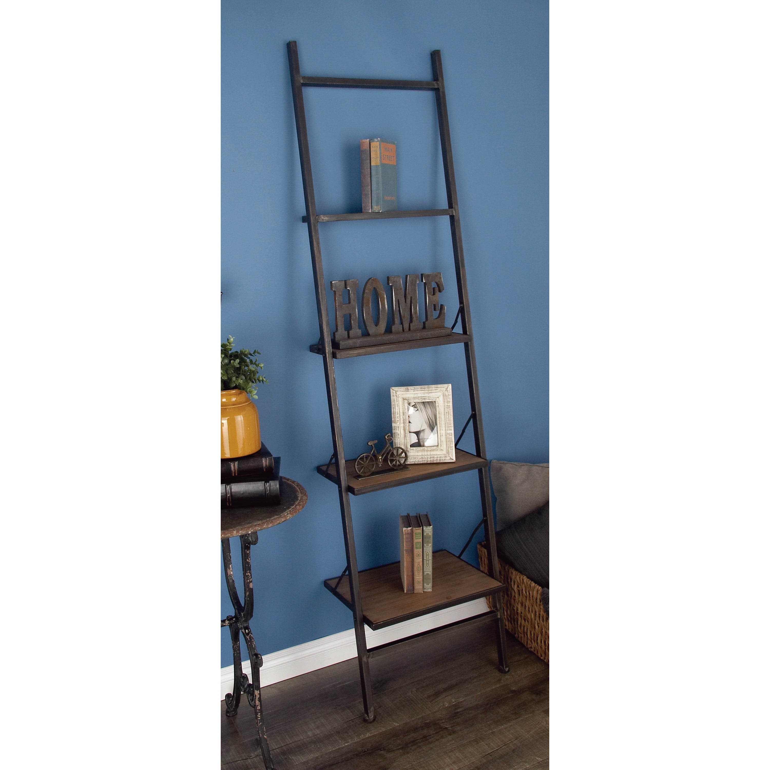 DecMode 20" x 77" Brown Wood 4-Tier Shelving Unit, 1-Piece