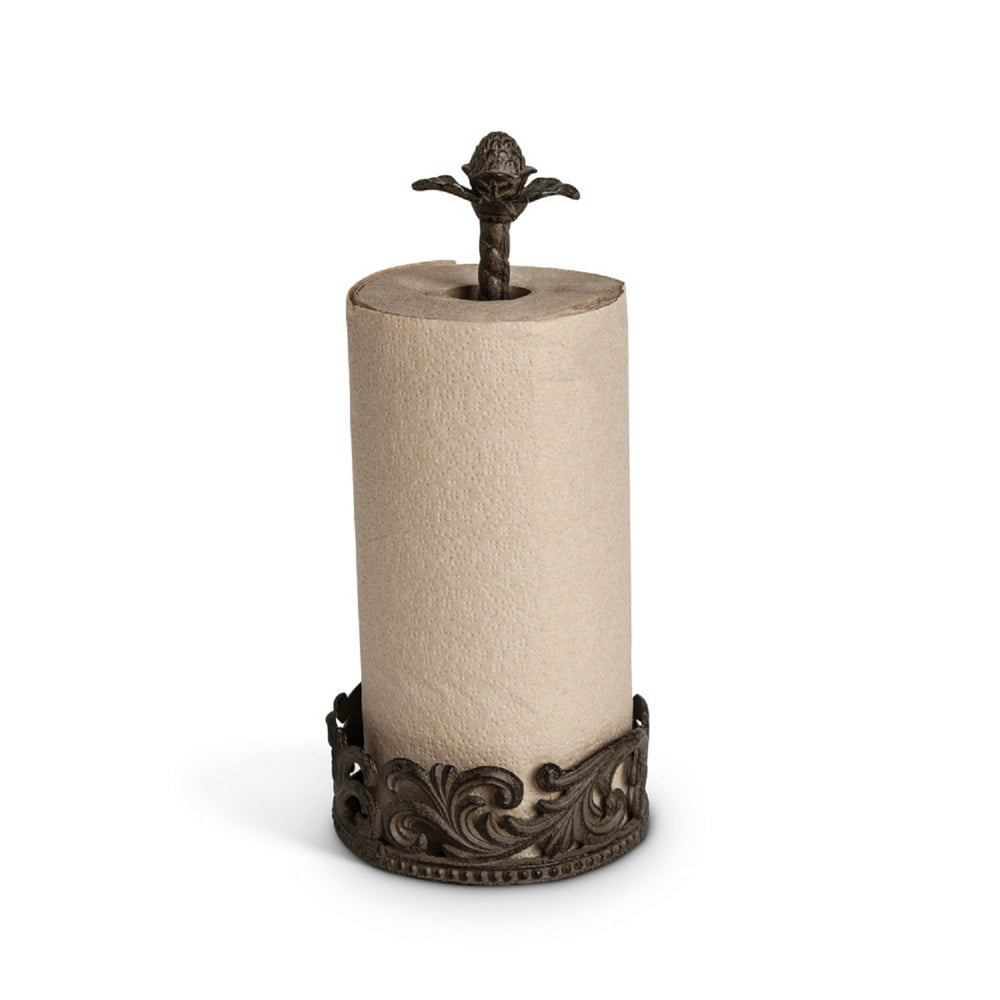 14.5" Bronze Round Tall Paper Towel Holder with Acanthus Leaf Metal