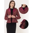 thumbnail image 2 of Blazer de tweed vintage Allegra K para mujer con cuello con muescas a cuadros cinturón Vino rojo M, 2 of 5