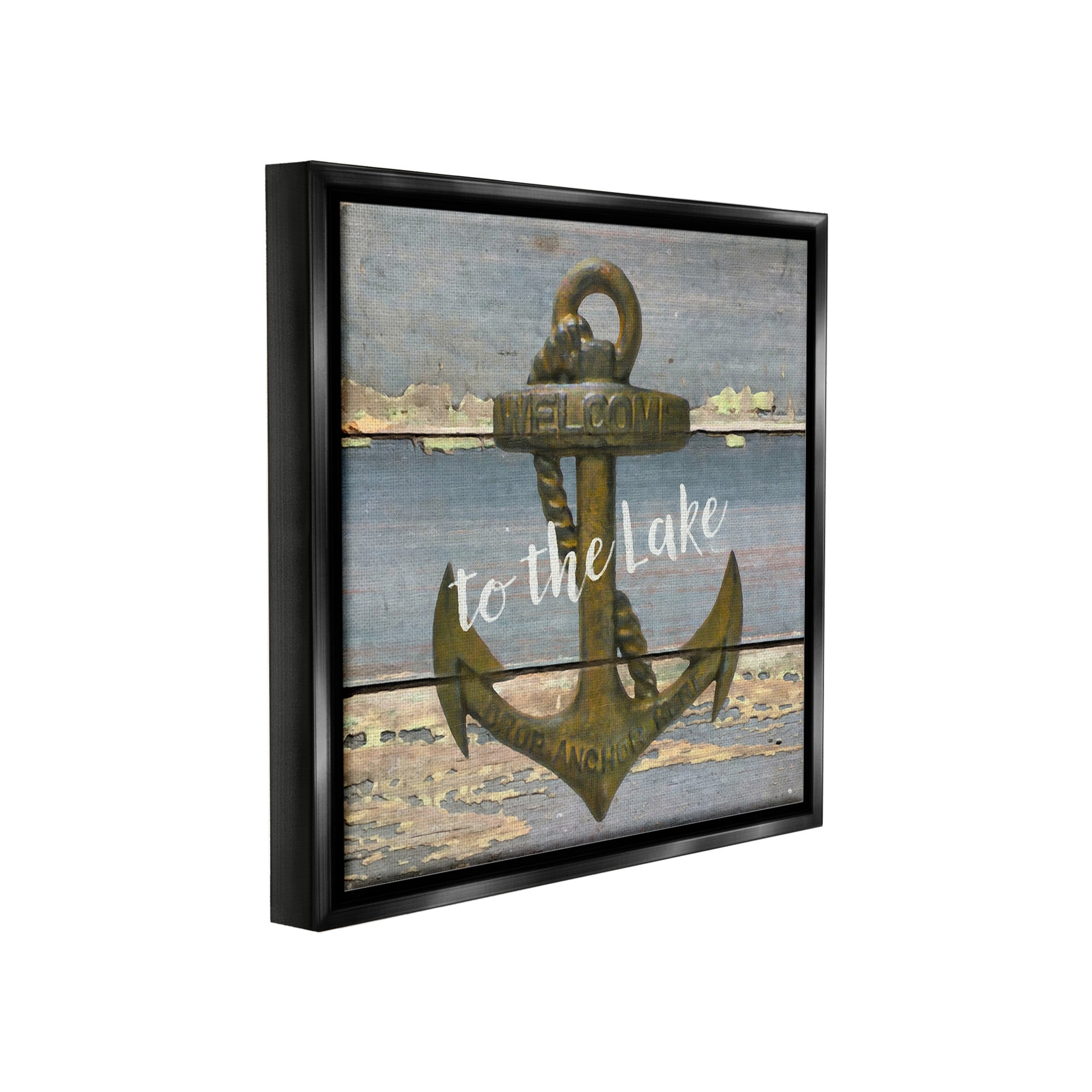 Stupell Industries Rustic Welcome Anchor Nature Painting Black Floater Framed Canvas Art Print Wall Art, 18 x 18