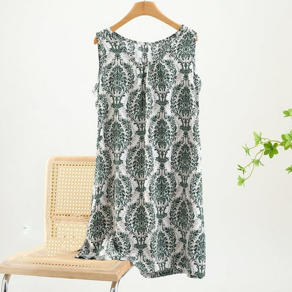 Xixinqiwan Plus Size Nightgowns for Women Summer Loose Fit Floral Sleepwear Dress Casual Round Neck Sleeveless Nightshirt Army Green XXXL