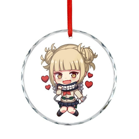 My Hero Academia Himiko Toga Christmas Round Ornament Glass Circular Pendant Smooth Hanging Decoration for Home, Office & Christmas Tree