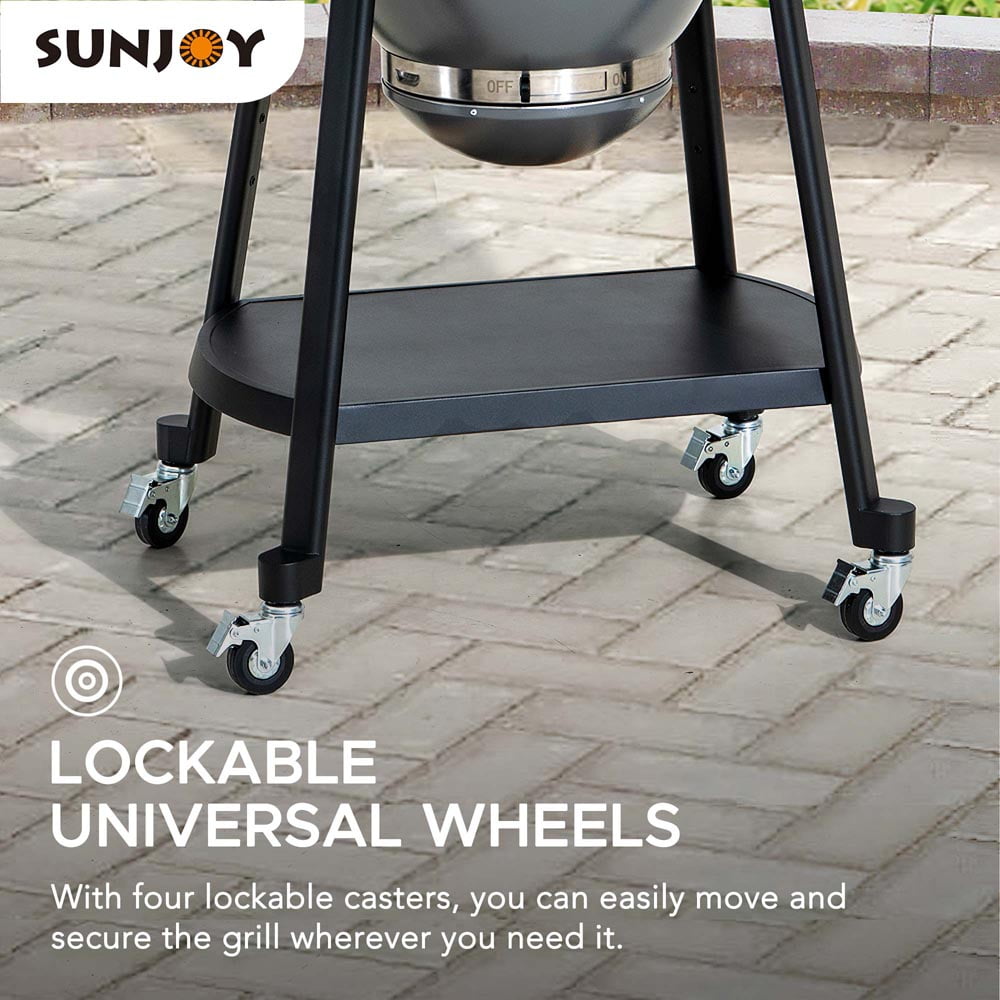 Sunjoy Group Egg-Shaped Charcoal Grill Ceramic Stainless Steel 20 Inch Kamado BBQ Smoker with Pizza Stone 46.22" x 25.75" x 46.46"