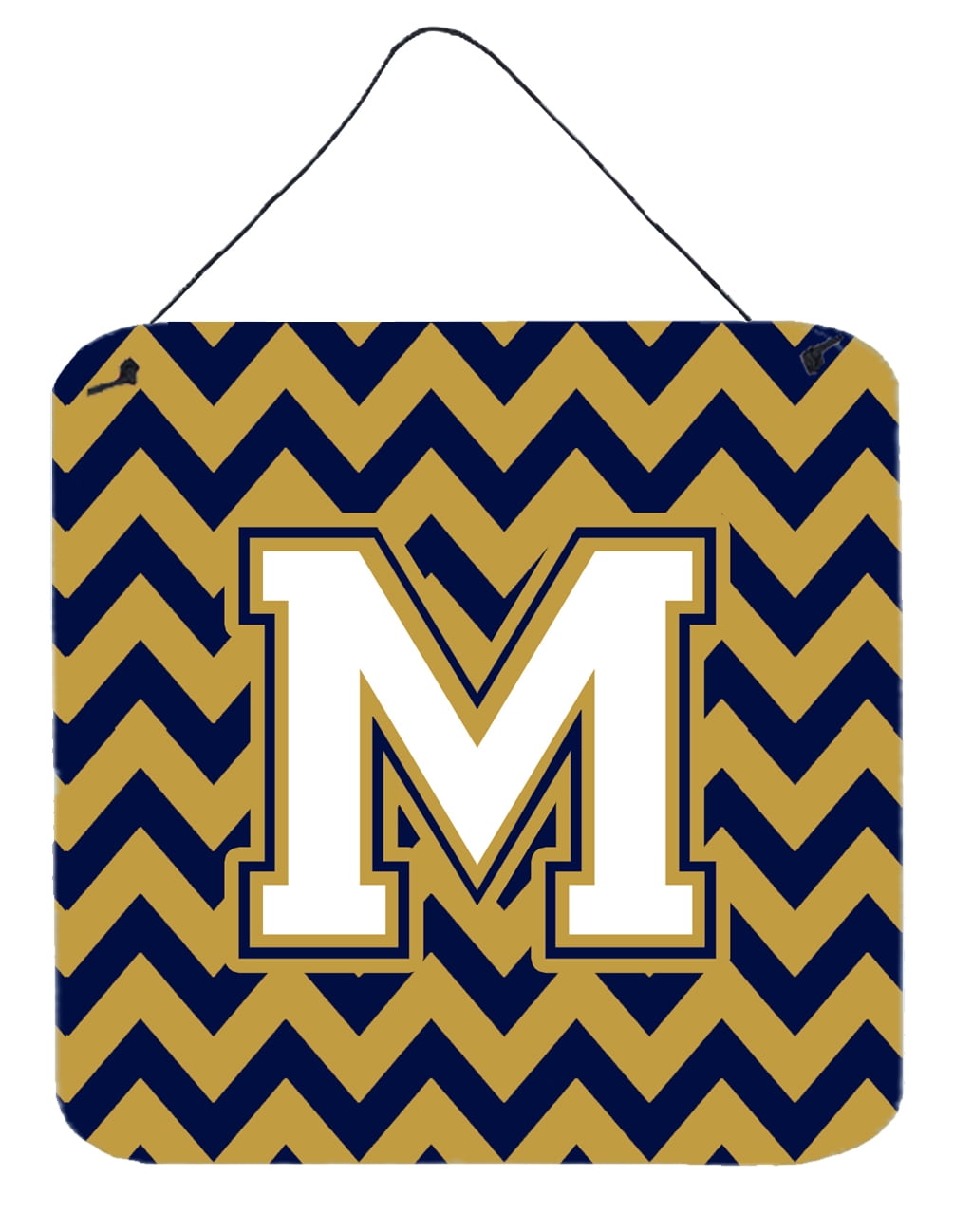 Letter M Chevron Navy Blue and Gold Wall or Door Hanging Prints CJ1057