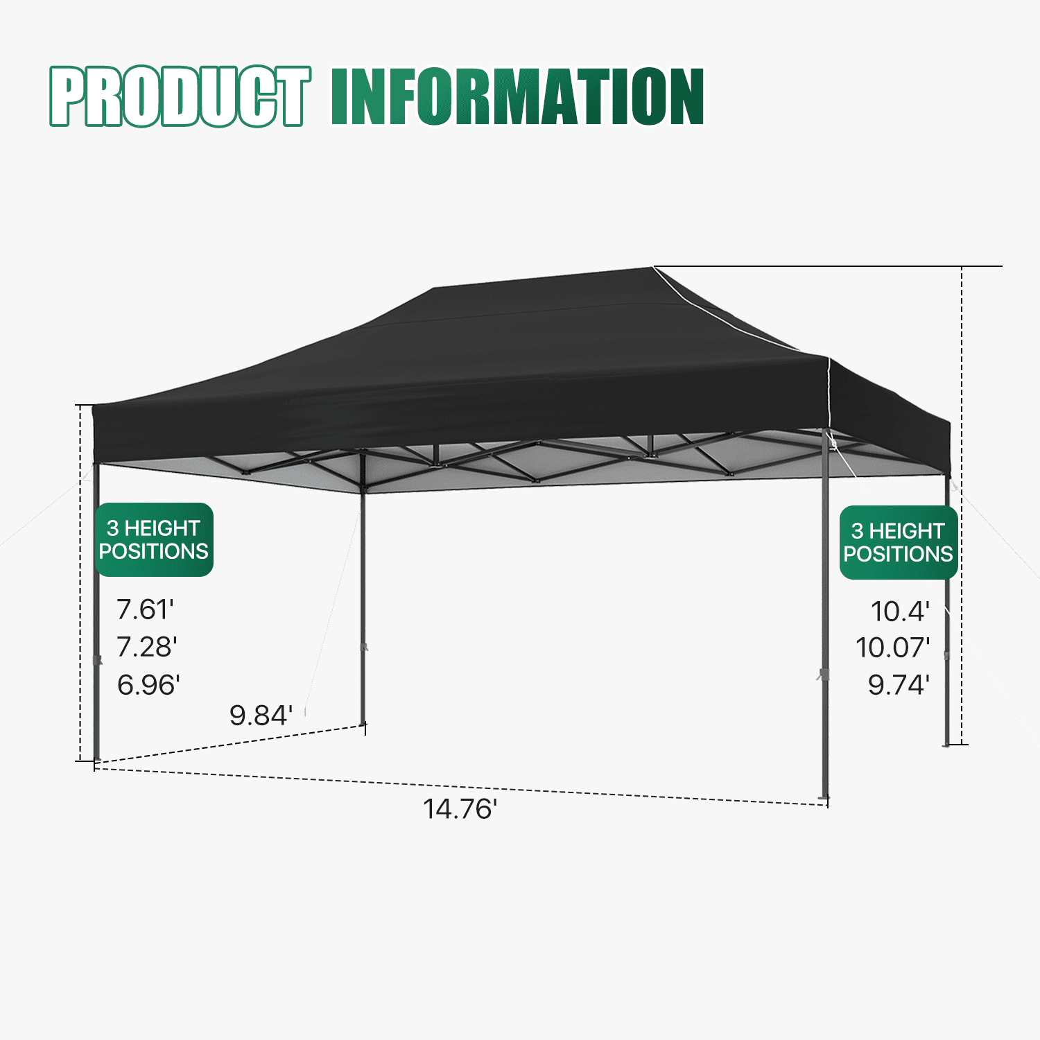Dateyes 10x15FT Pop Up Canopy, Outdoor Canopy Tent with Carry Bag, Easy Setup Portable Instant Canopy with 4 Sandbags and 8 Stakes for Outdoor Events, Commercial, Beach, Backyard, Lawn, Black