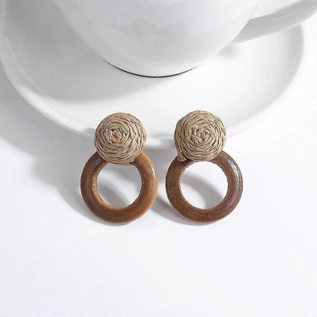 Pendientes colgantes AENSOA Boho de trenza de ratán de Madera geométricos para mujer