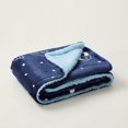 thumbnail image 4 of Marina Decoration Reversible Rich Printed Woven Fluffy Plush Soft Warm Flannel Fleece Sherpa Kids Children Blanket, 30 x 40 Inch Blue White Color Rockets and Stars with Navy Blue Base Pattern, 4 of 5