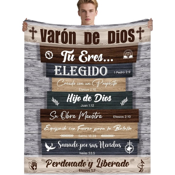 Bozidol Christian Gifts for Men Spanish Christian Throw Blanket with Bible Verses Scripture Spiritual Inspirational Religious Baptism Christmas Birthday Gifts for Dad Husband Pastor Friends