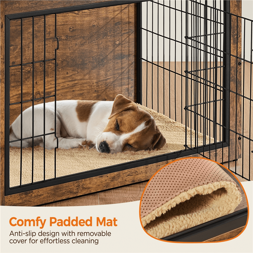 Yaheetech 37.8" W Industrial Dog Crate Furniture with Anti Skid Plush Mat, Rustic Brown