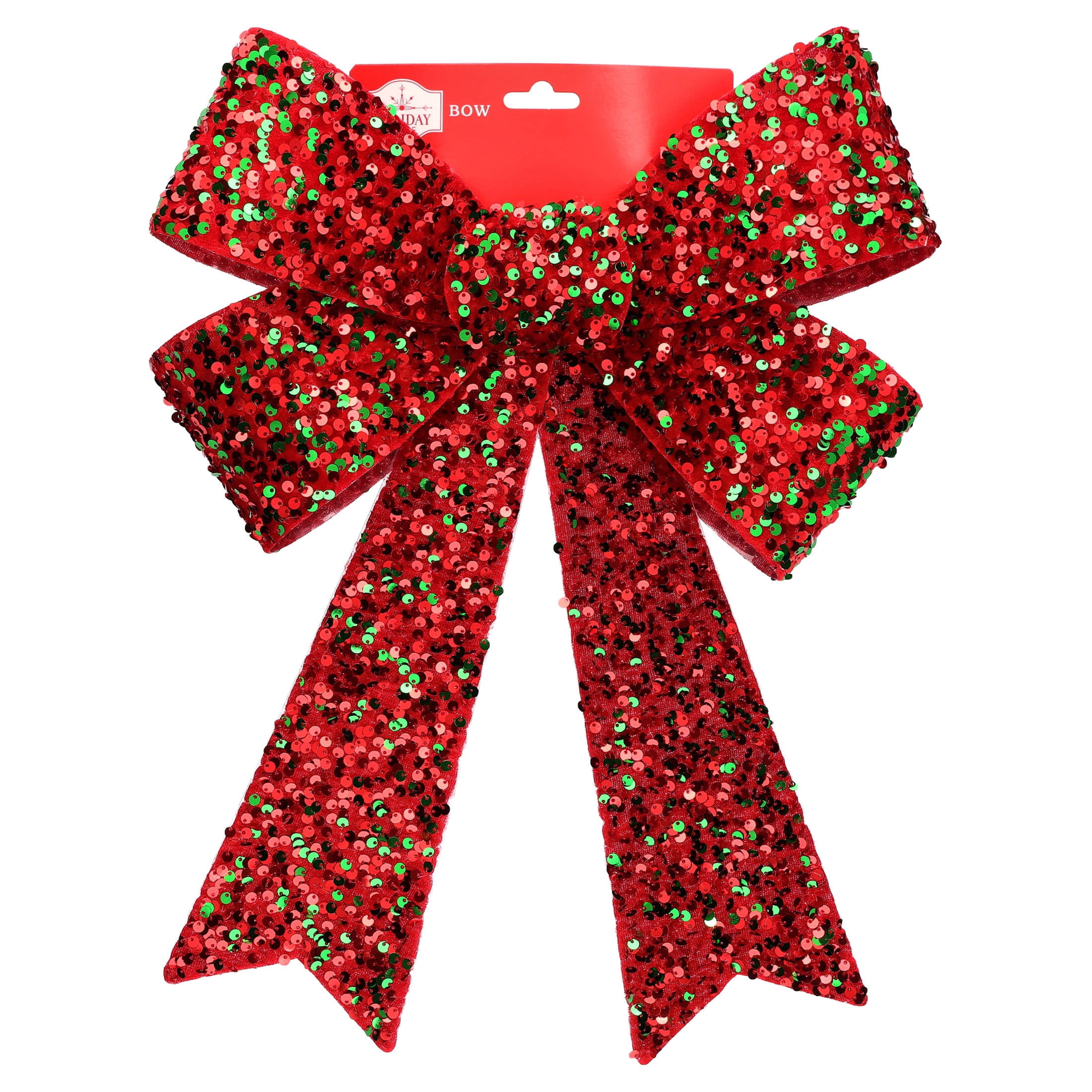 Red and Green Sequin Decorative Christmas Bow, 17", by Holiday Time