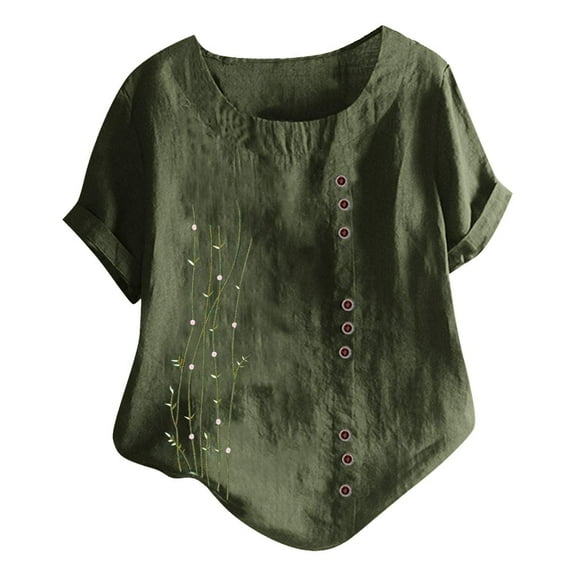 Womens Plus Size,Women Short Sleeve Casual Print Loose Button Tunic Shirt Blouse Tops