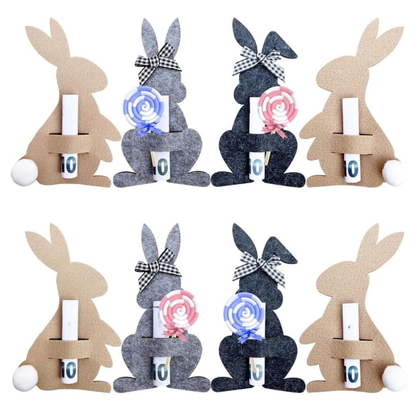 A 8 Piece Easter Bunny Themed Fabric Gift Bags With Back Card Slots For Cutlery Candy Cash Spring Holiday Table Decoration
