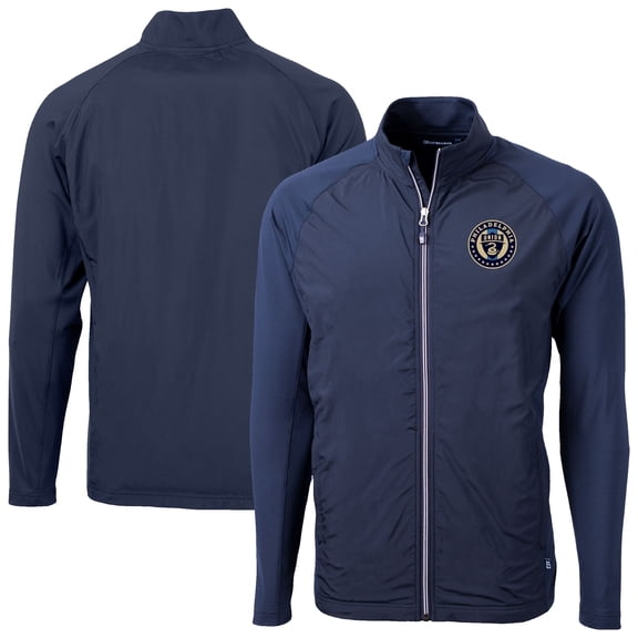 Men's-Cutter & Buck  Navy Philadelphia Union Adapt Eco Knit Hybrid Recycled Full-Zip Jacket