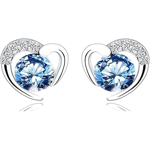 Divine Creation 1.25 Ct Round Cut Blue Diamond Heart Shape Push Back Stud Earrings 14K White Gold Plated For Womens 925 Sterling Silver