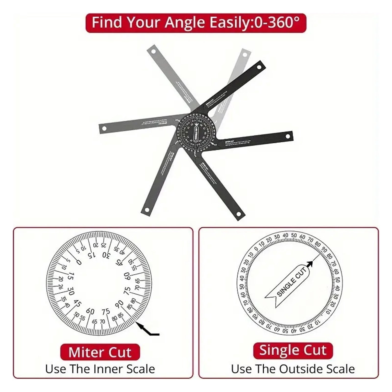 1pc 360 Aluminium Alloy Degree Miter Saw Protractor High Accuracy Angle Finder Gauge ,Water-Proof & Dust Resistant