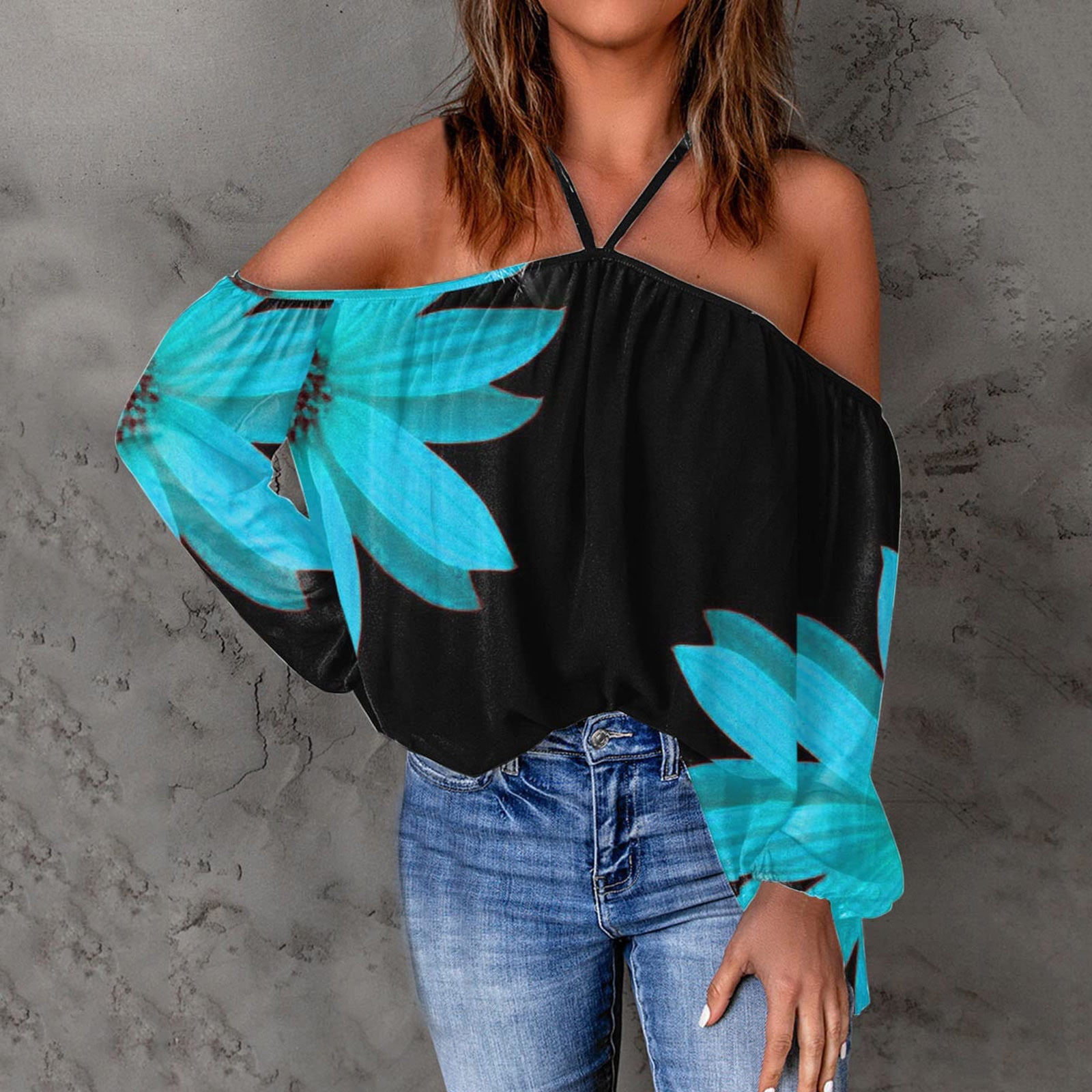 Kakina CMSX Womens Tops Plus Size Clearance Women Flowers Printing V