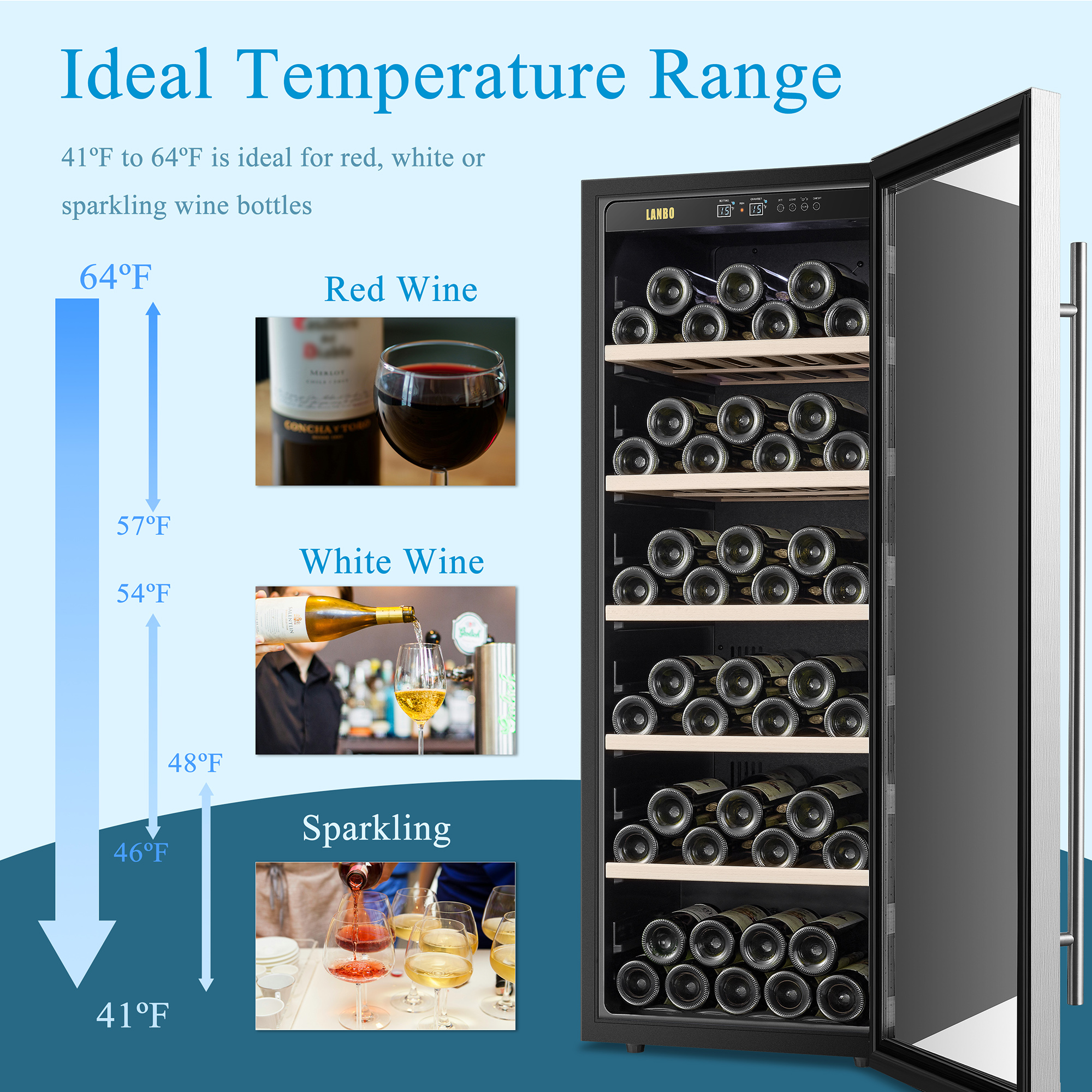 Lanbo 20 inch 69 Bottle Freestanding Single Zone Wine Cooler