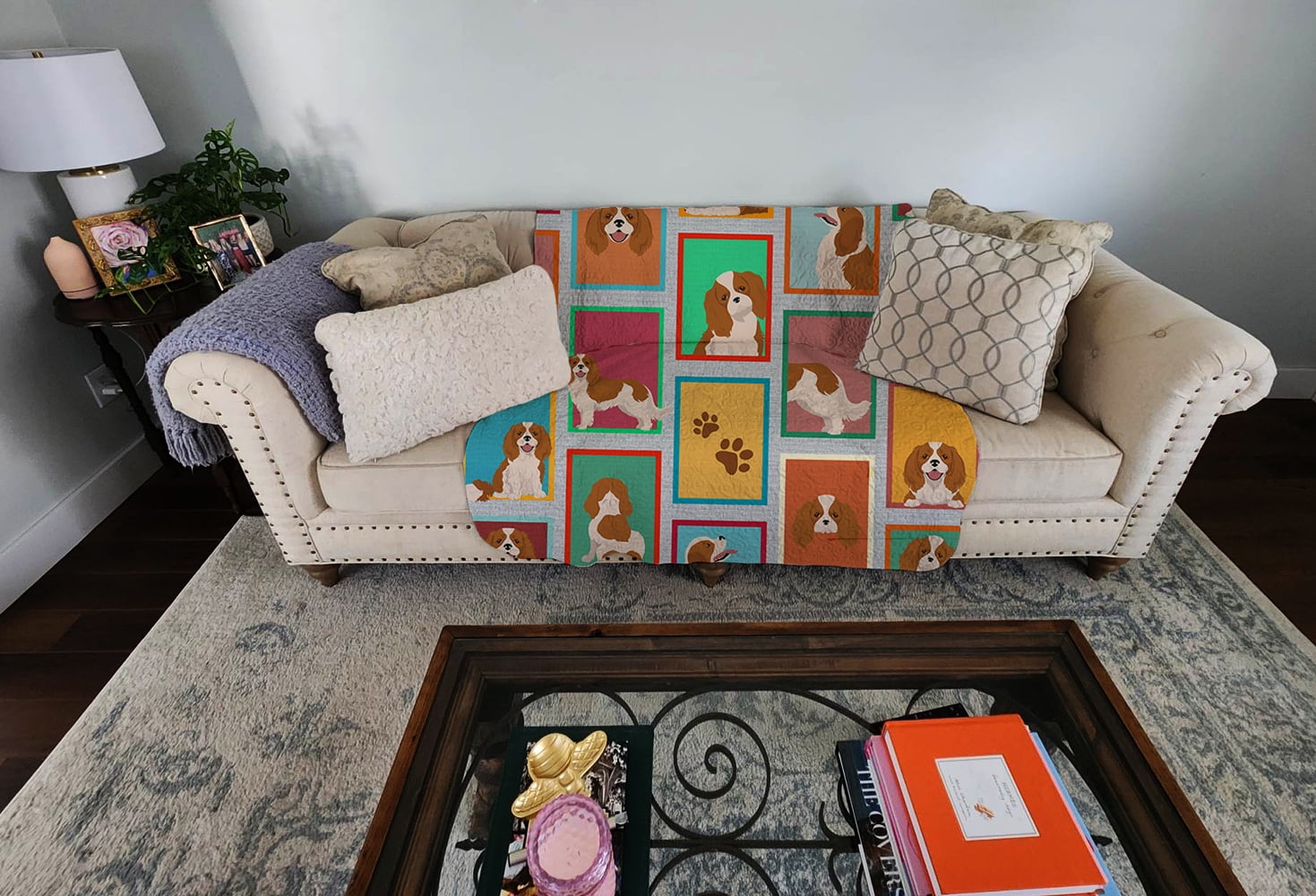 Lots of Blenheim Cavalier Spaniel Quilted Blanket 50x60