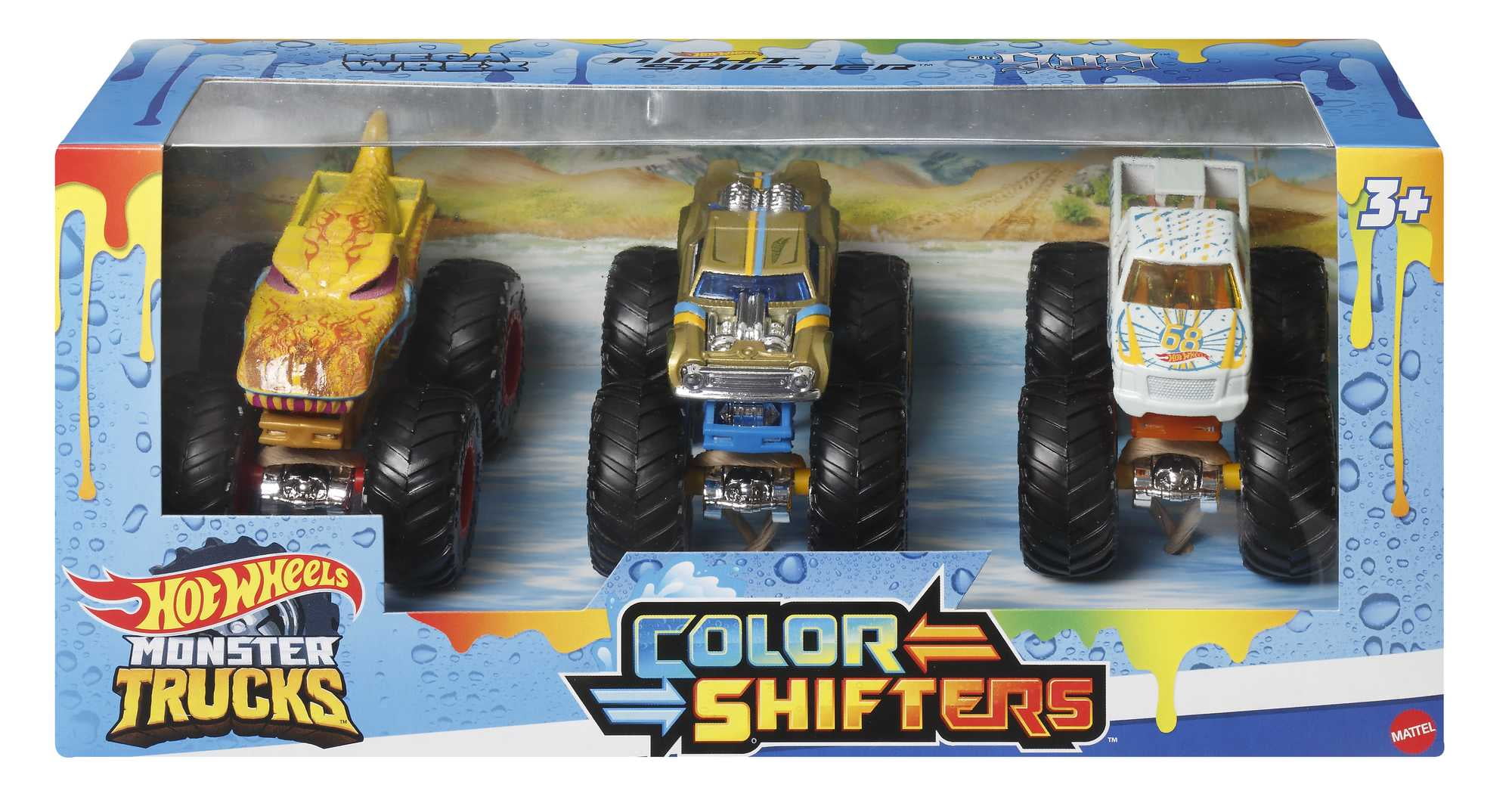 Hot Wheels Monster Trucks Set of 3 1:64 Scale Color Shifters Toy Trucks (Styles May Vary)