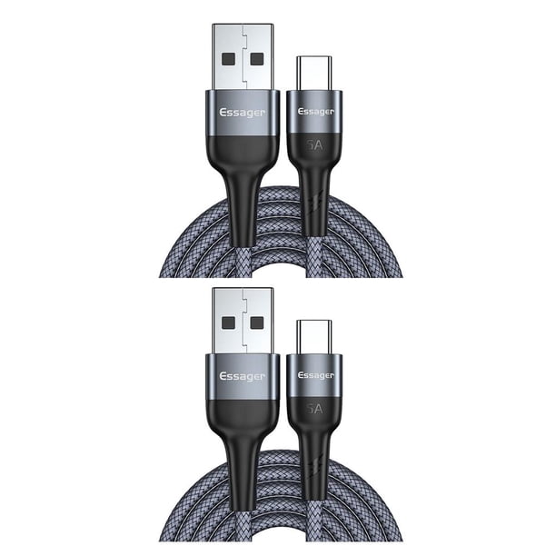 Sidaley Cable USB tipo C 5A para Mate 30 P30 P20 Pro Lite, de carga rápida USBC tipo C, Cable de USB-C gris 1m 2piezas