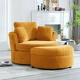 thumbnail image 2 of Muumblus Chenille Swivel Barrel Accent Chair with Storage Ottoman, Oversized Comfy Armchair for Living Room Bedroom, Yellow, 2 of 7