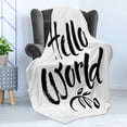 thumbnail image 4 of Hello World Soft Flannel Fleece Blanket, Monotone Calligraphy Hand Written Words and Branch on a Plain Backdrop, Cozy Plush for Indoor and Outdoor Use, 60" x 80", Charcoal Grey White, by Ambesonne, 4 of 5