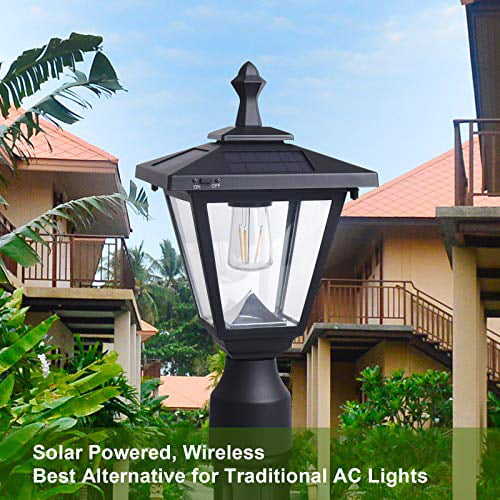 Pumnple LED Cast Aluminum Solar Post Light Fixture Imperial Bulb Light Outdoor Solar Lamp For External Garden Post Pole Mount Column Lamp Community Courtyard Garden Lawn Floor Light