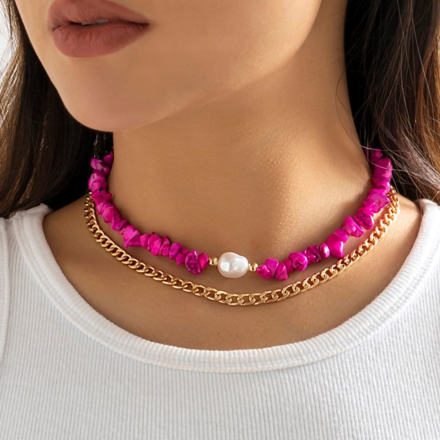 Joyería europea y americana, collar de turquesa de doble capa de viento fresco, cadena de metal de hip hop, collar fresco suave