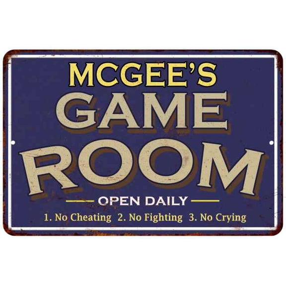 MCGEE'S Blue Game Room Sign Metal 8 x 12 High Gloss Metal 208120002288