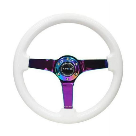 NRG RST-036WT-MC 350 mm & 3 in. Deep Reinforced Steering Wheel, Classic White with 4 mm Neochrome Solid 3-Spoke