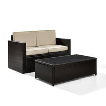 Outdoor Patio Conversation Set - Wicker Loveseat & Table - Brown