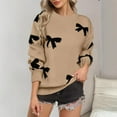 thumbnail image 2 of Bovemsi Womens Sweaters Cozy Women Long Sleeve Bowknot Printed Casual Knitted Jumper Business Casual Sweaters, 2 of 6