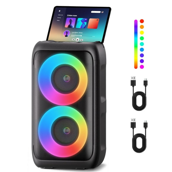 PWBSLAI Bluetooth Speaker with 2 Rechargeable Wireless Microphone - Portable Party Speaker with Colorful Lights - Floorstanding Speakers Support TWS/