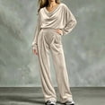 thumbnail image 5 of Gamivast Lounge Sets for Women Long Sleeve Velvet Cowl Neck Tops Wide Leg Elastic Waist Pants with Pockets Relaxed Fit Tracksuit Beige XXXL, 5 of 5