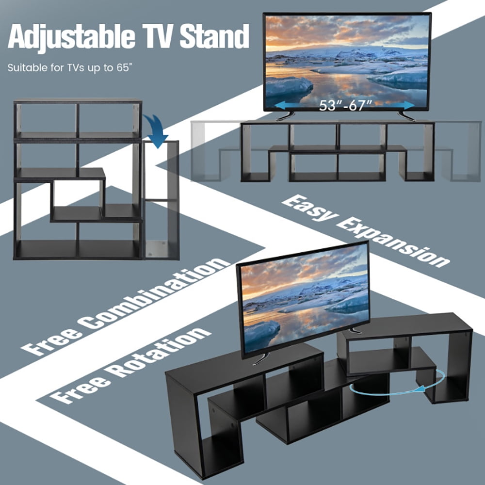 Finihen TV Stand, TV Cabinet, 3 Pieces Adjustable TV Stand for TVs up to 65 Inch with Shelves, for Living Room, Bedroom, Black
