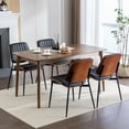 thumbnail image 3 of Dining Chairs Set of 2, PU Artificial Leather Chair with Walnut Grain Back, Upholstered Seat, Metal Legs, Mid Century Modern Retro Chair for Dining Room, Living Room, Kitchen, Black, 3 of 9
