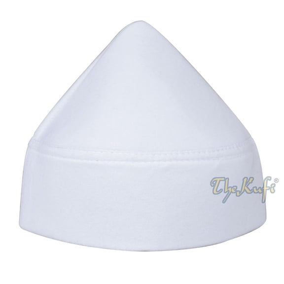 White Naqshibandi Sufi Taj Faux Felt Pointed Kufi Hat (S-22"(56cm))