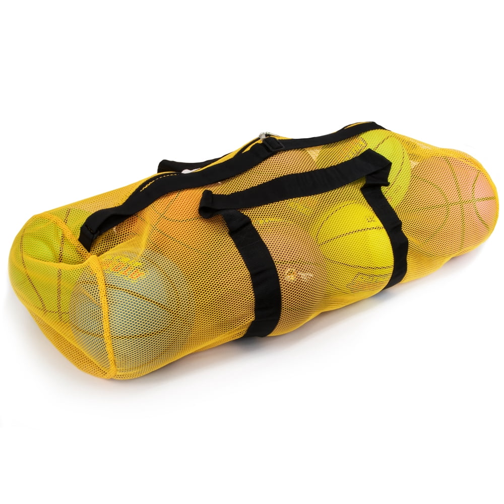 Brybelly 39" Mesh Sports Ball Bag with Strap, Yellow