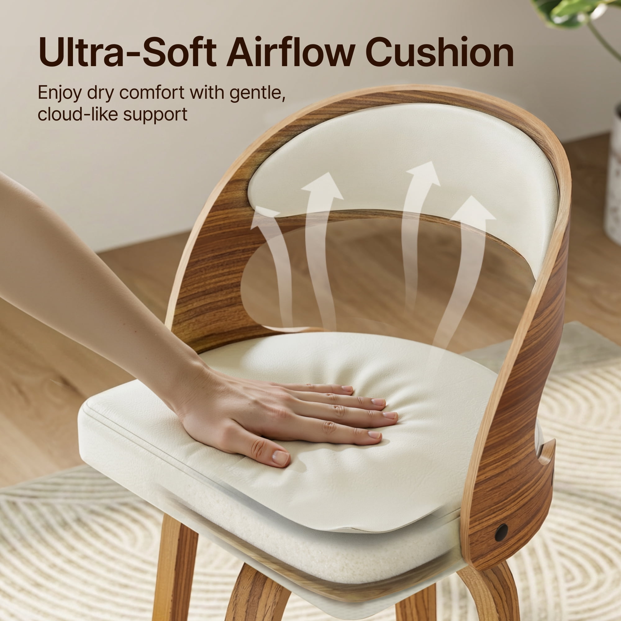 SUNCOZE Bar Stools Set of 2, 26 Inch Counter Height Modern Swivel Bar Chairs with PU Leather Upholstery and Solid Wood Legs, for Kitchen Island or Home Bar, Beige