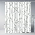 thumbnail image 1 of Cortina de ducha de tela para baño, con 12 ganchos, cortinas de 72 pulgadas de largo, rayas grises y blancas, 1 of 4